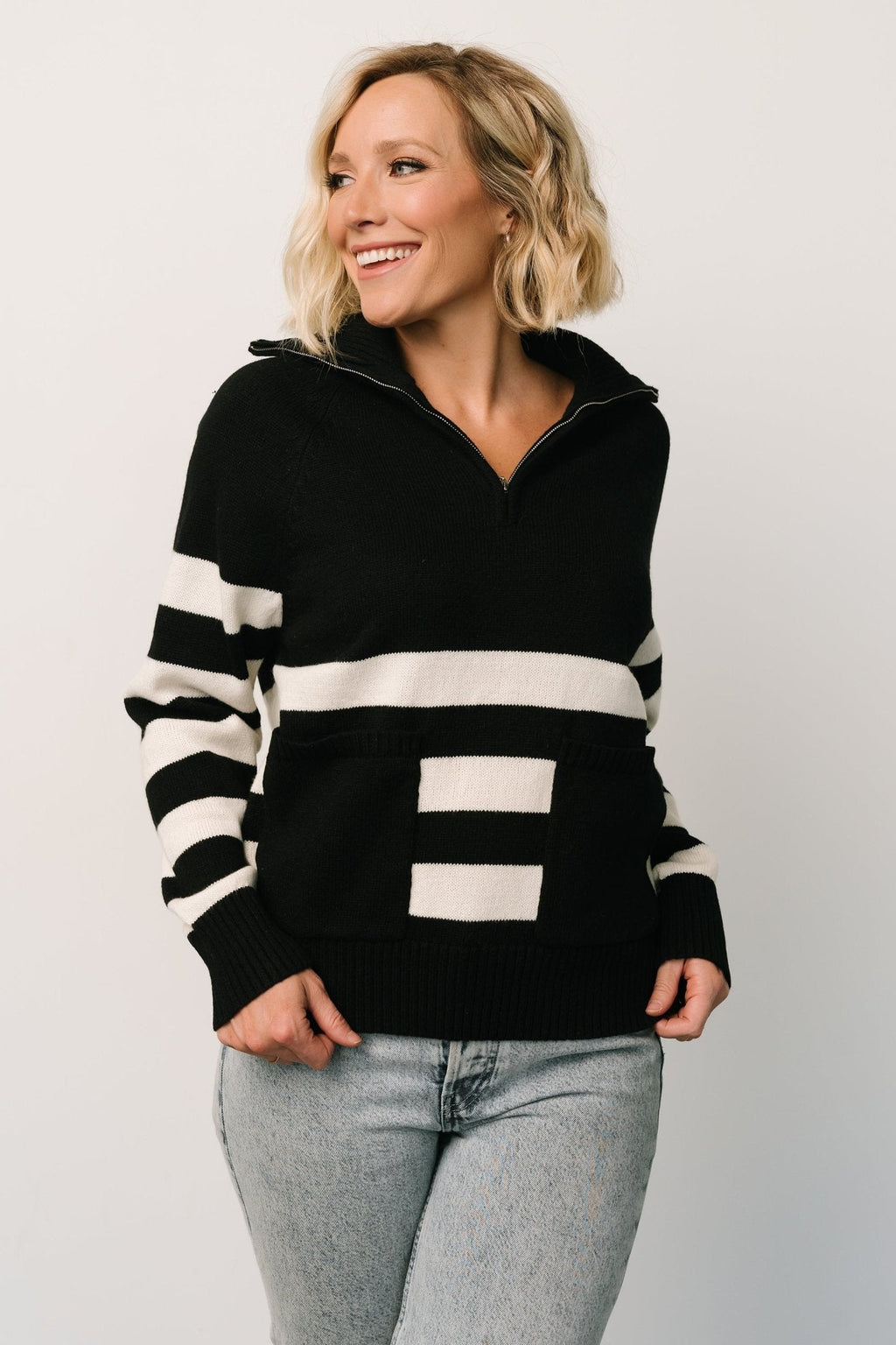 Trish Striped Sweater | Black + Off White