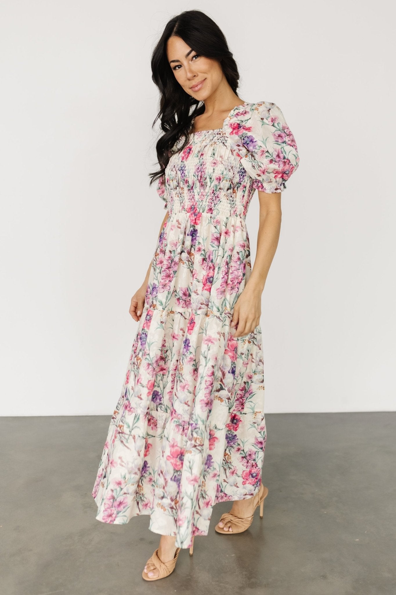 Tulsa Smocked Dress | Cream + Pink