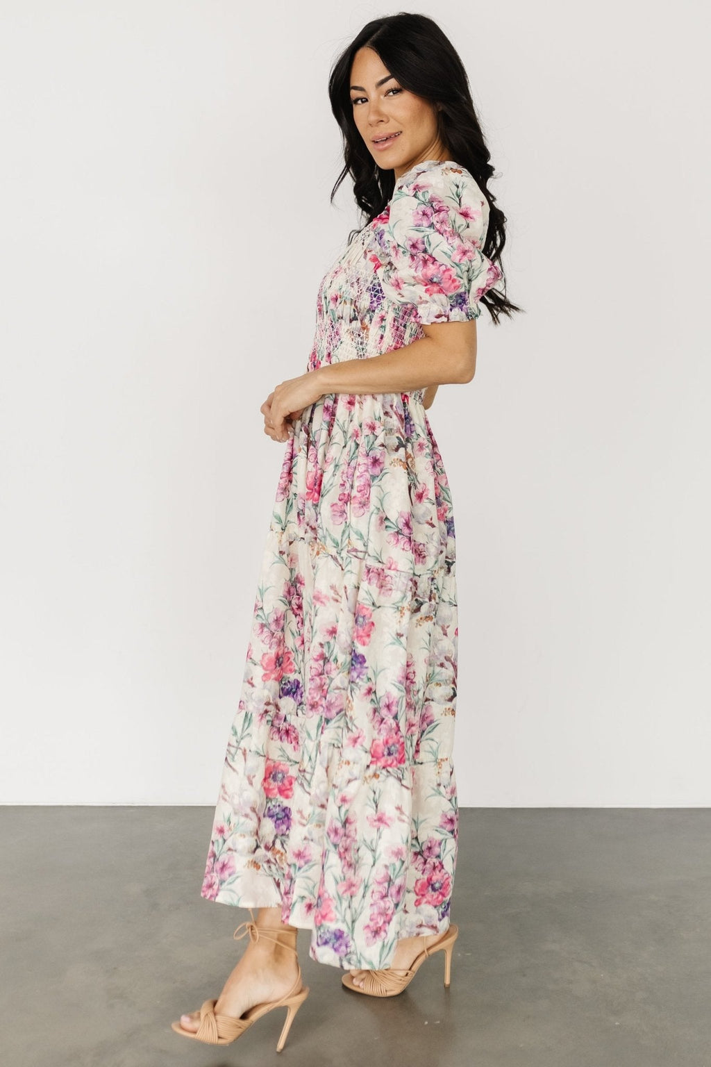 Tulsa Smocked Dress | Cream + Pink