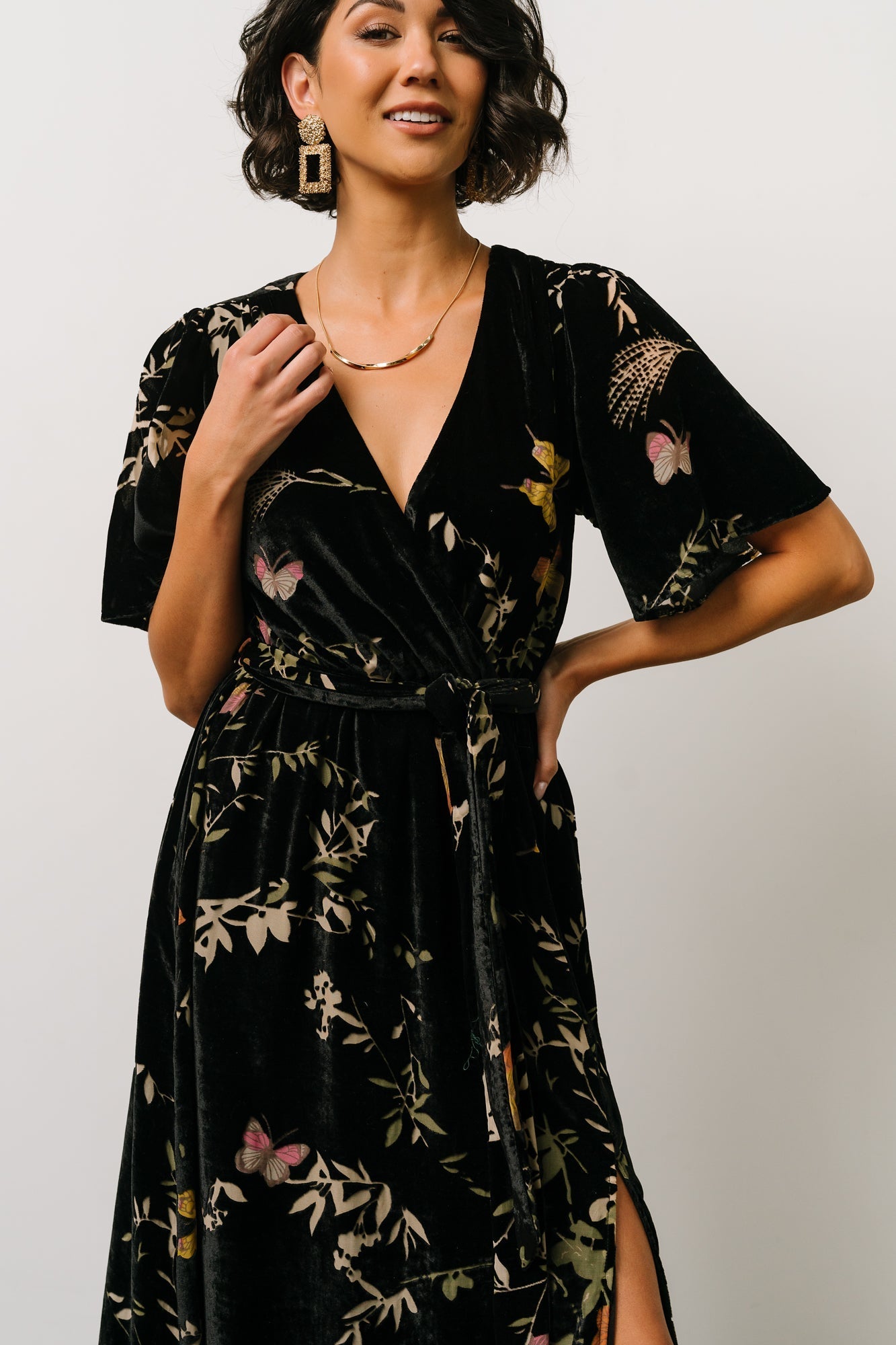 Uma Velvet Maxi Dress | Black Butterfly Print