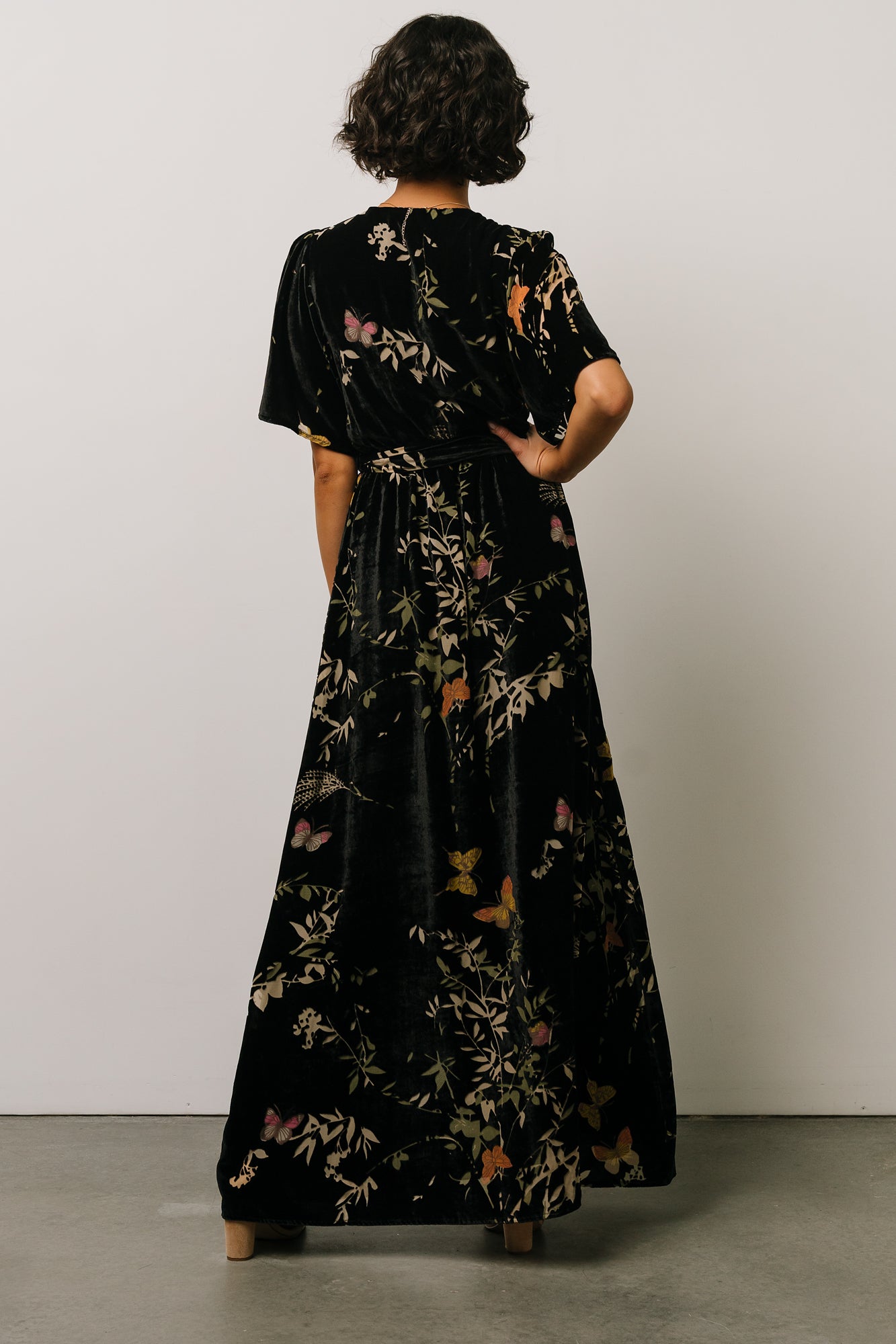 Uma Velvet Maxi Dress | Black Butterfly Print