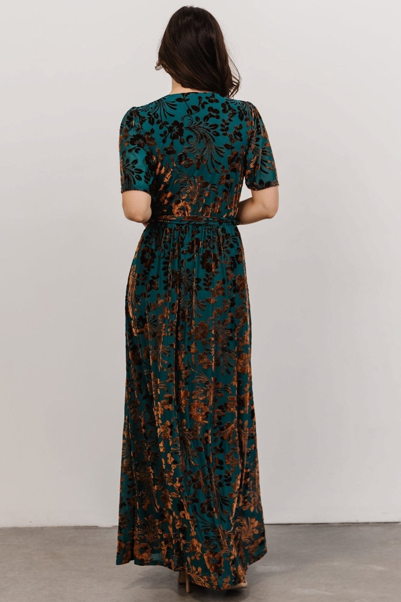 Uma Velvet Maxi Dress | Bronze + Jade