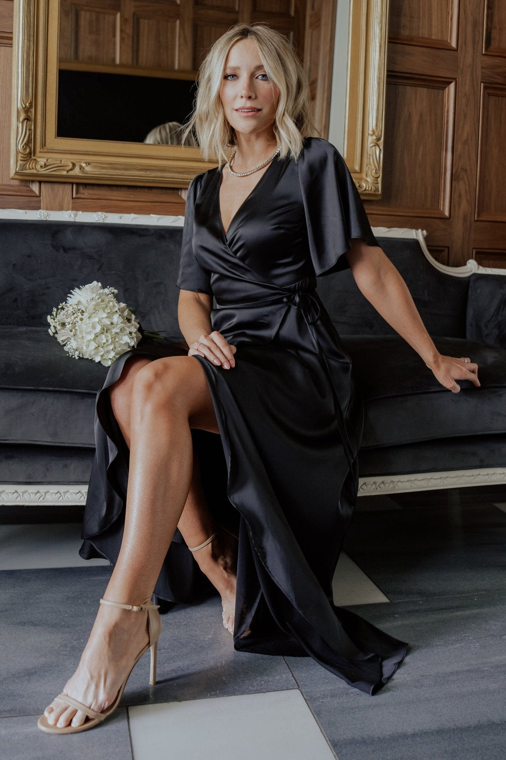 Vara Satin Maxi Wrap Dress | Black
