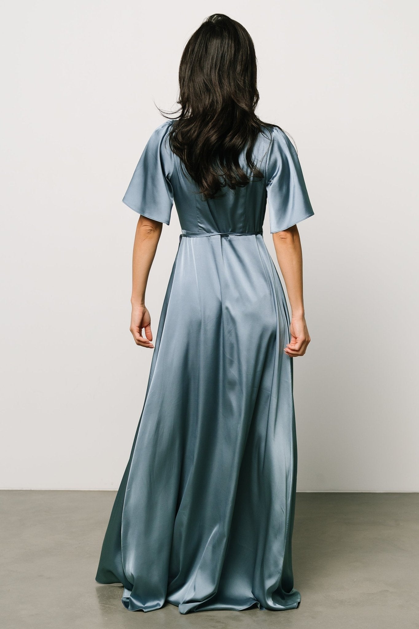 Vara Satin Maxi Wrap Dress | Dusty Blue