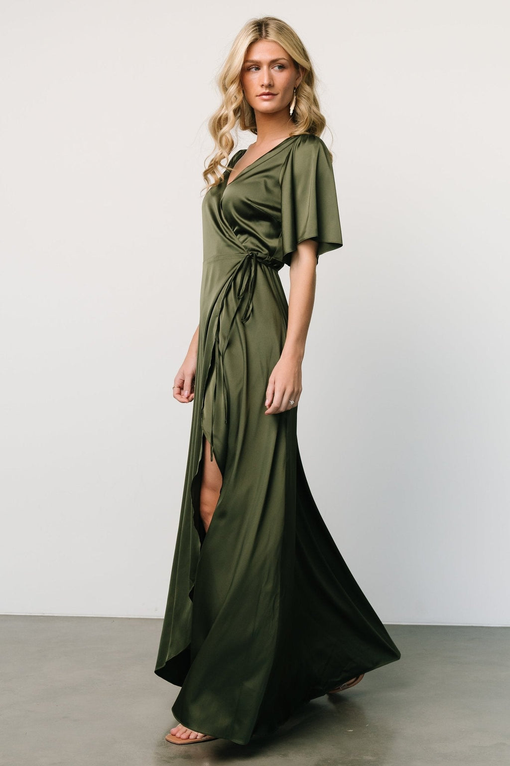 Vara Satin Maxi Wrap Dress | Juniper Green