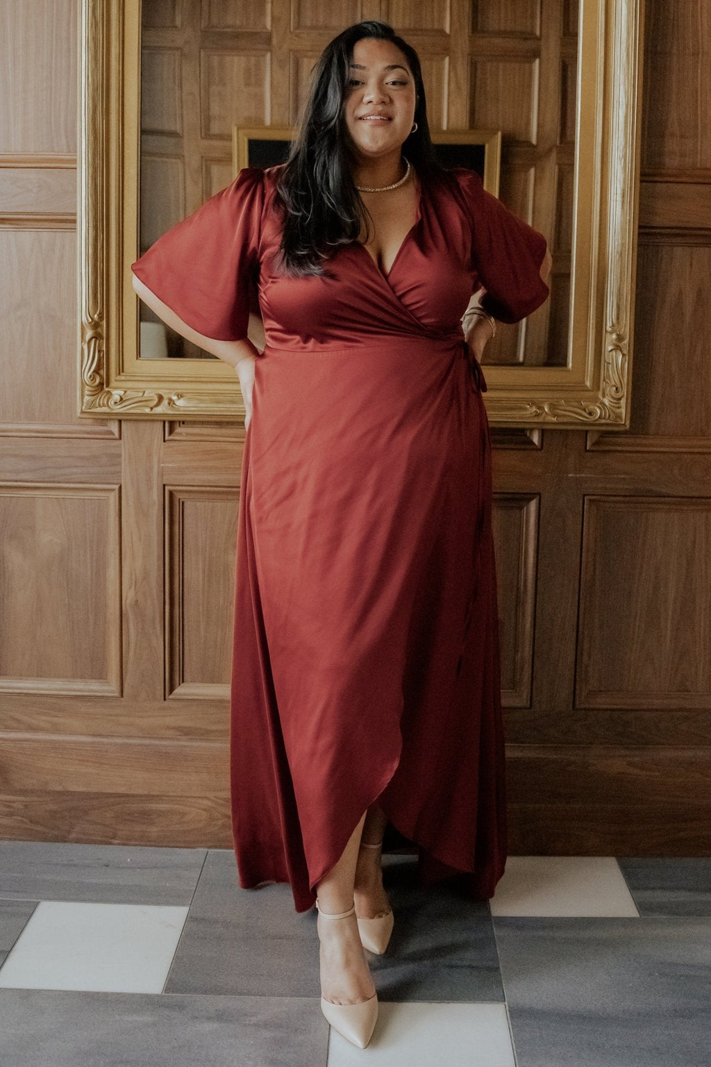 Vara Satin Maxi Wrap Dress | Terracotta