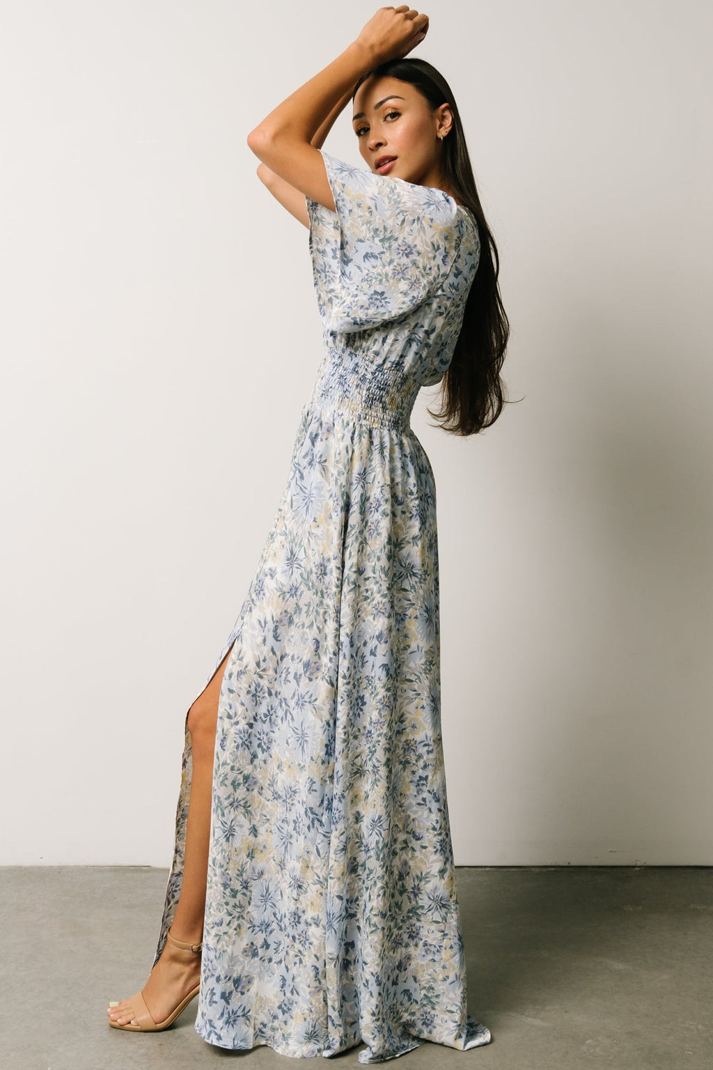 Verona Smocked Maxi Dress | White + Blue Print