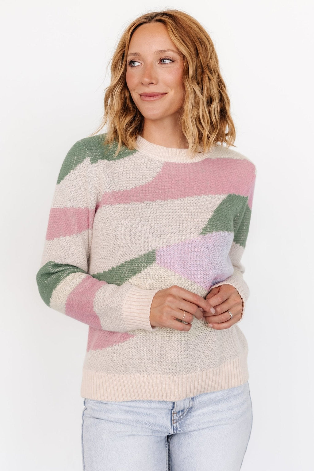 Violet Geo Sweater | Lilac + Green