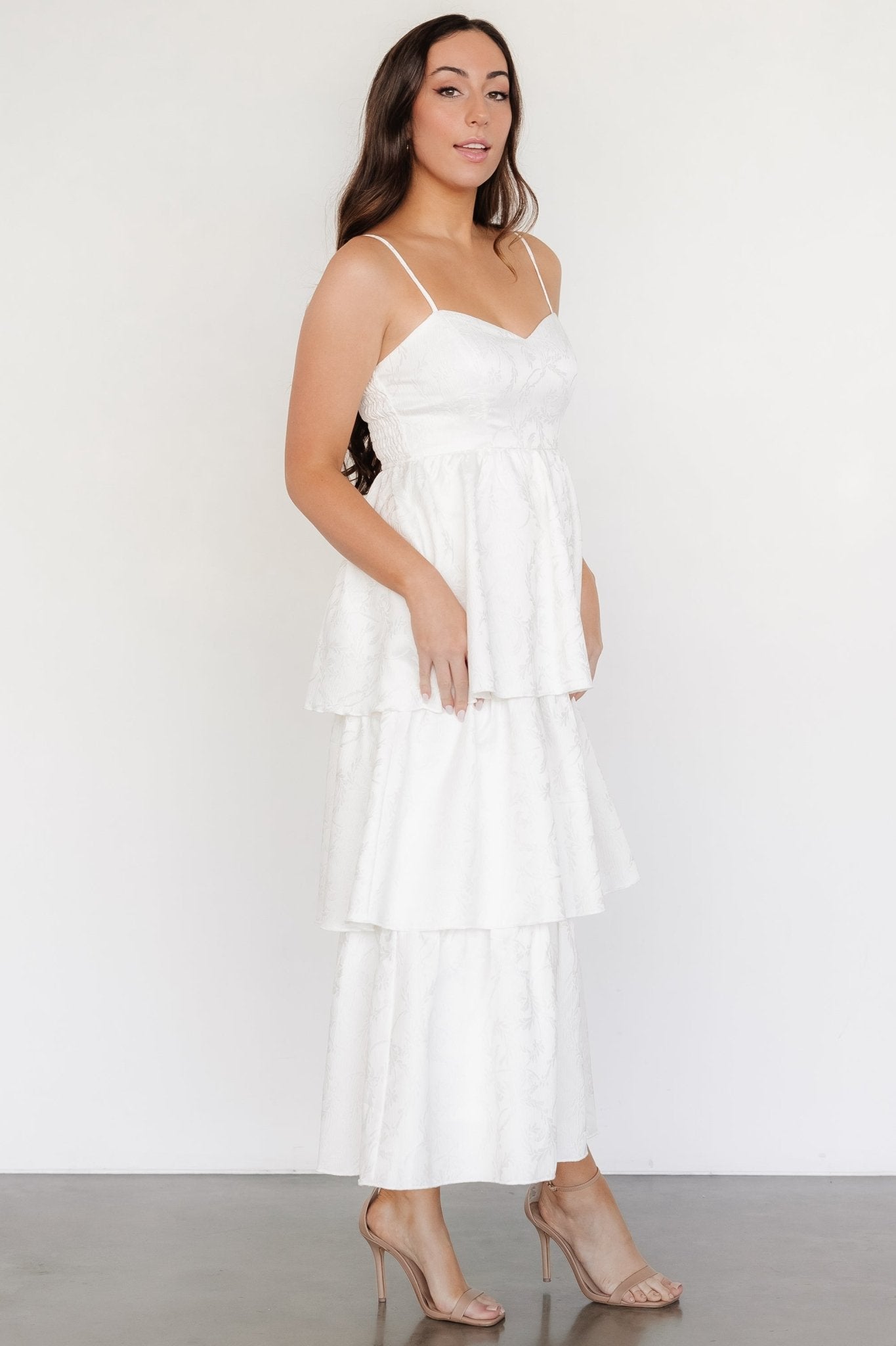 Violetta Embossed Tiered Dress | Off White