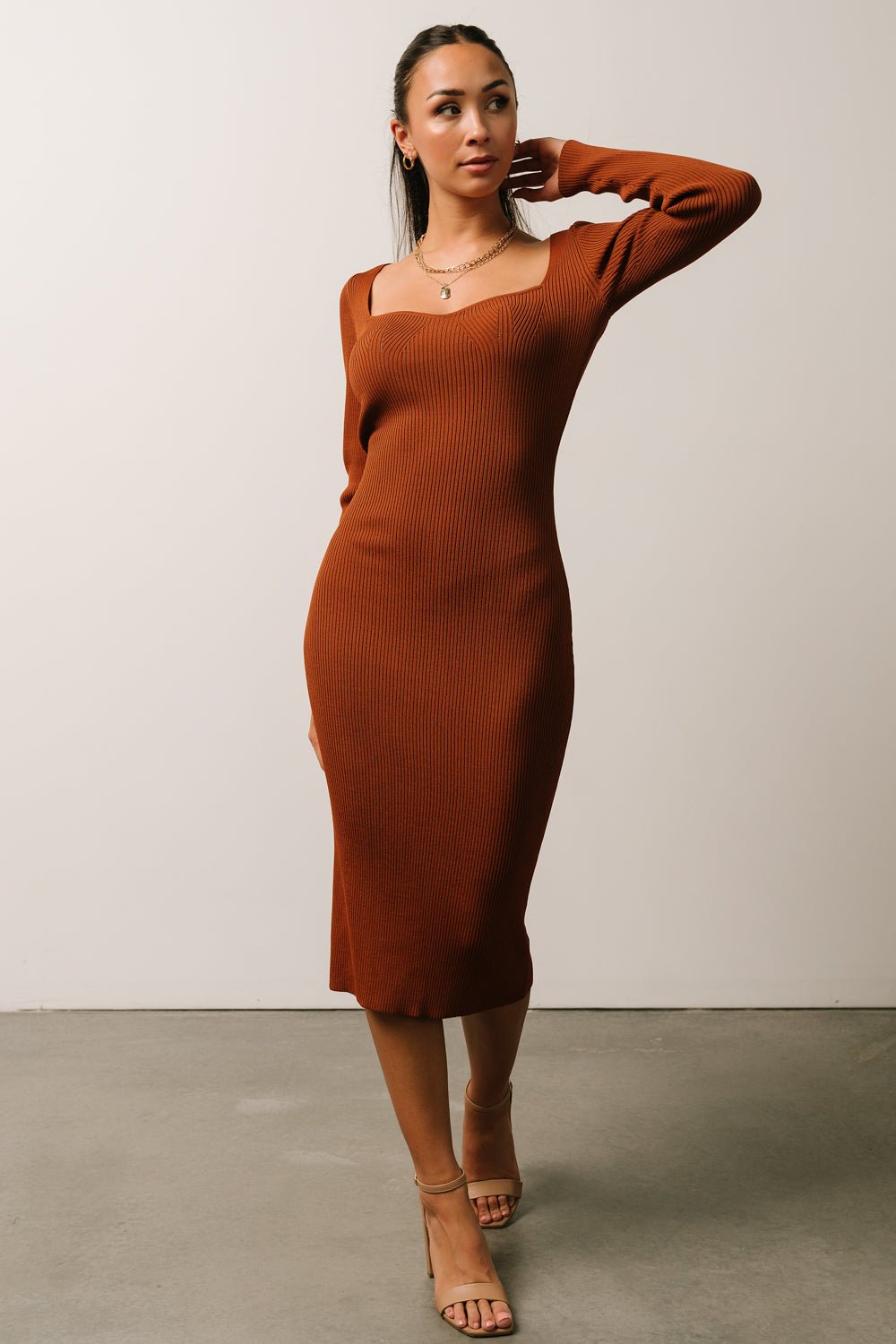 Waldorf Ribbed Midi Dress | Chestnut