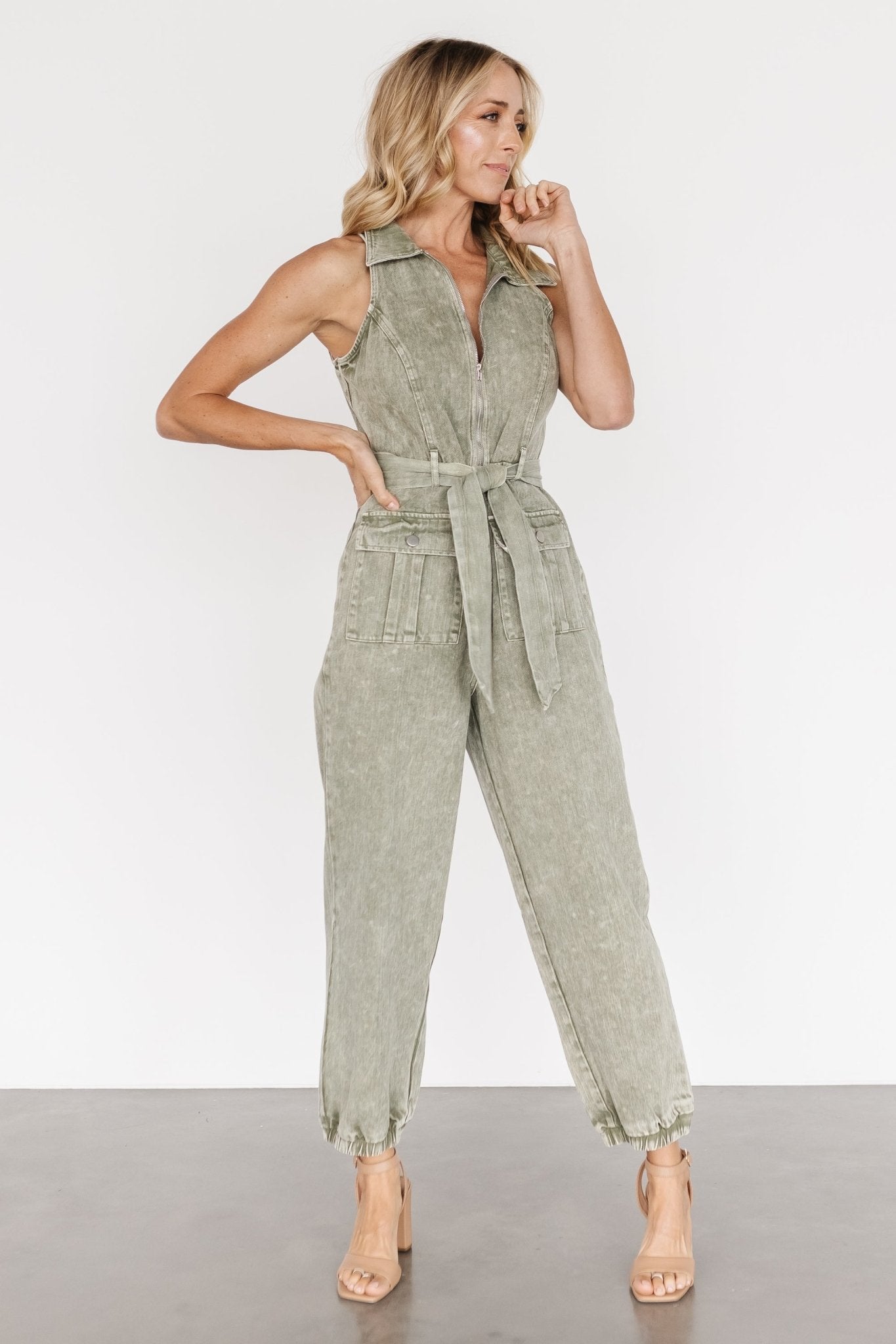 Zahara Sleeveless Jumpsuit | Washed Olive