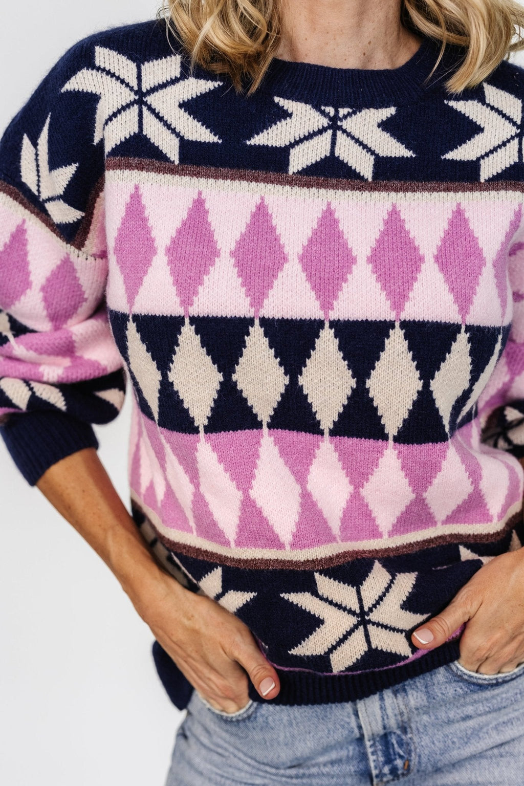 Zermatt Sweater | Navy + Pink Print