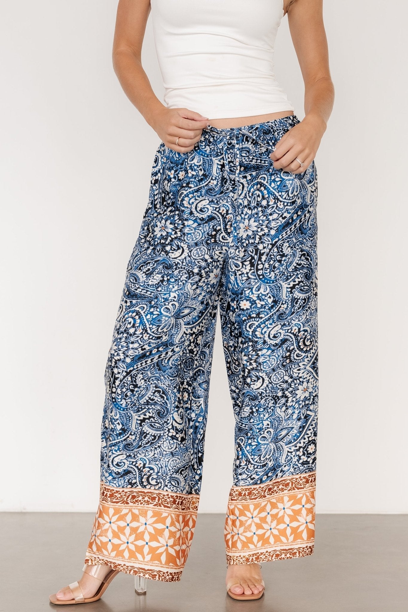 Zora Boho Satin Pants | Blue Multi Print